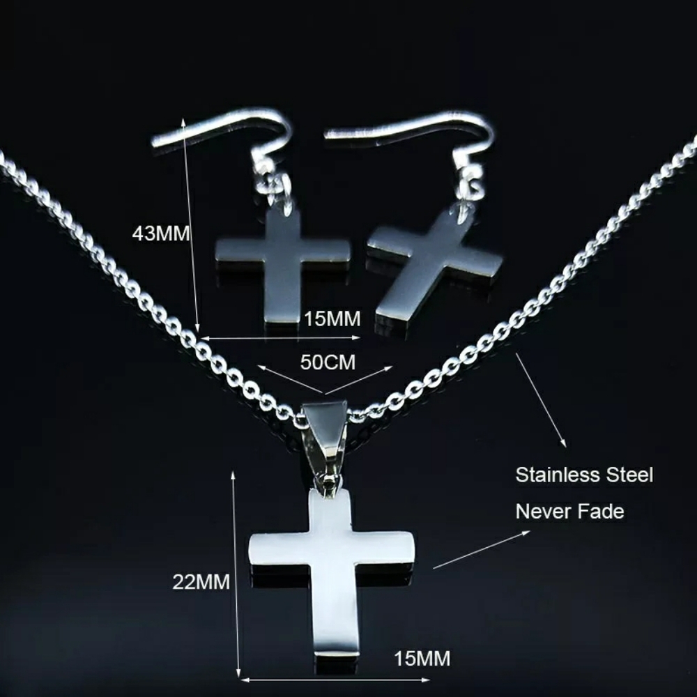 Silver Cross Stainless Steel Jewelry Set - Picture 4 of 4